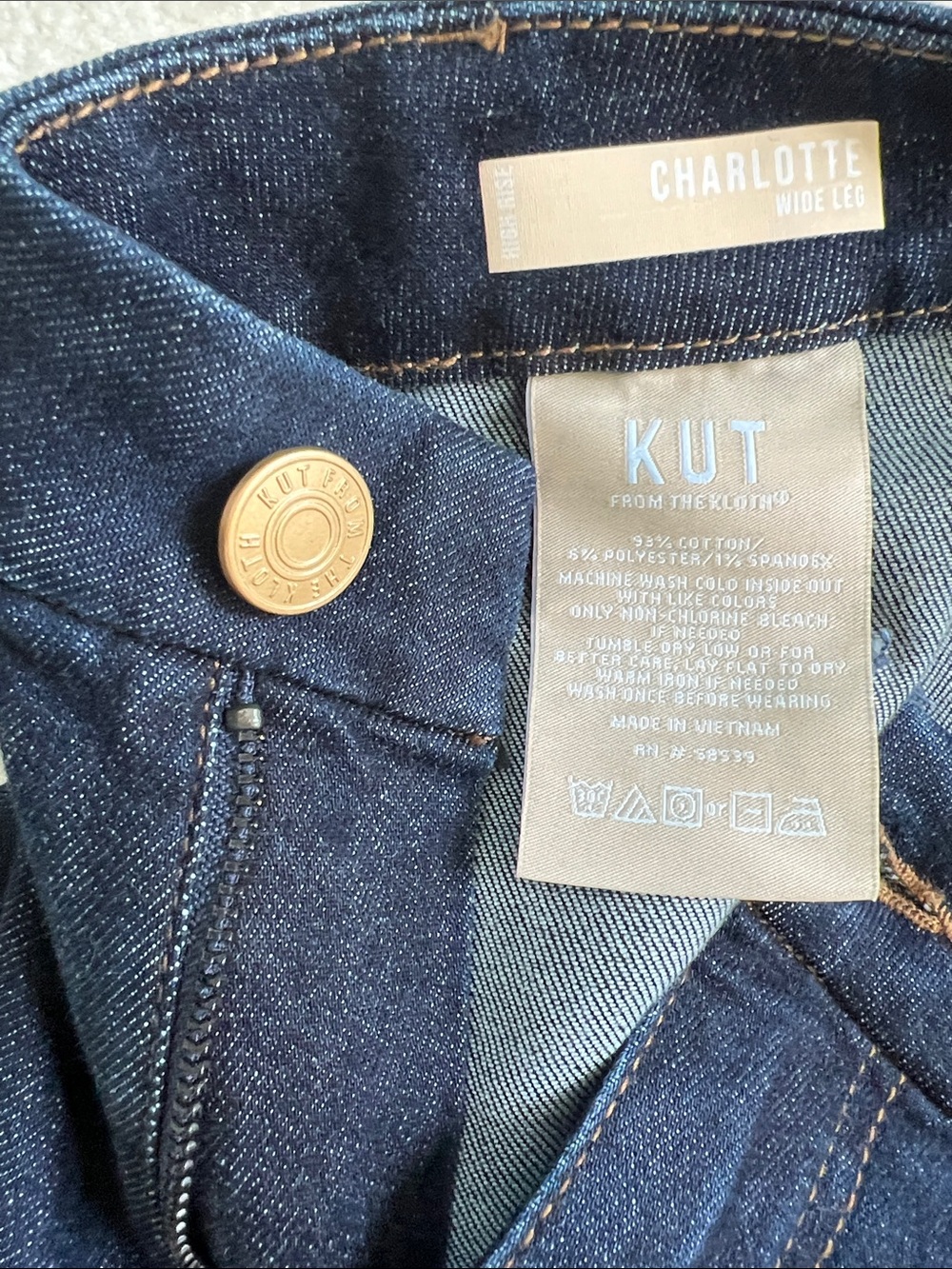 Kut from the Kloth Deep Indigo Charlotte Wide-Leg Jeans 4 Stretch - Picture 3 of 11